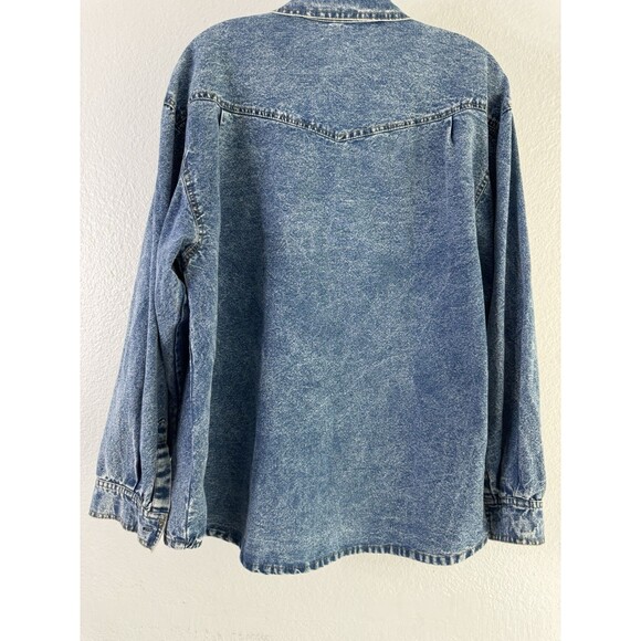 Vintage Pretty Bleu 80's 90's Denim Acid Wash Bedazzled Button Women's top Large - Picture 5 of 6